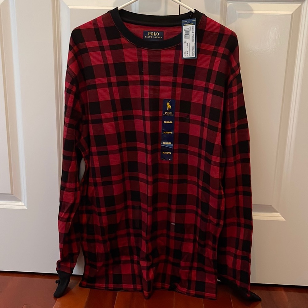 XL red and black polo thermal that has never been worn and still has the tags